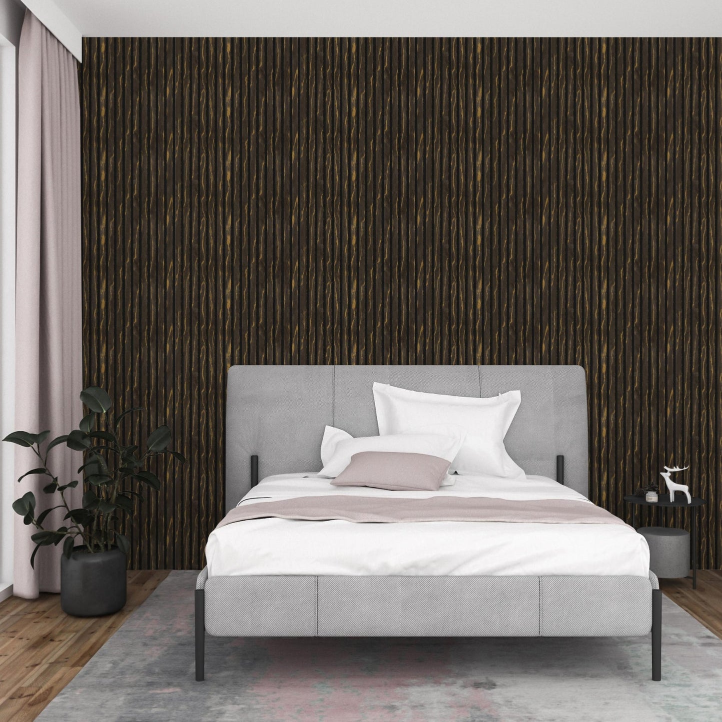 Grey with Gold Line Acoustic Wood Wall Panel Thin Slat Series 1 - 240x60cm